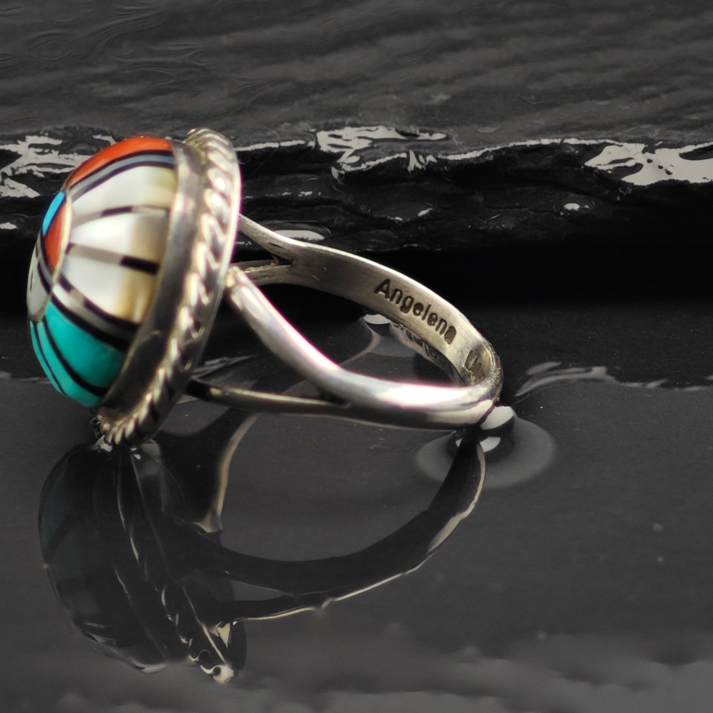 Zuni Laahty Dome Inlay Ring Sterling Silver Sz 8 R6372