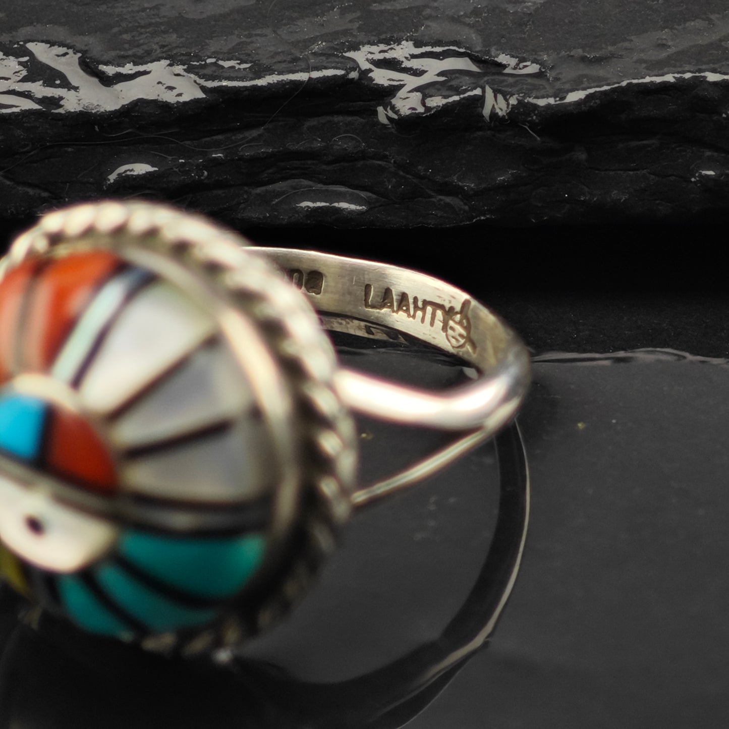 Zuni Laahty Dome Inlay Ring Sterling Silver Sz 8 R6372