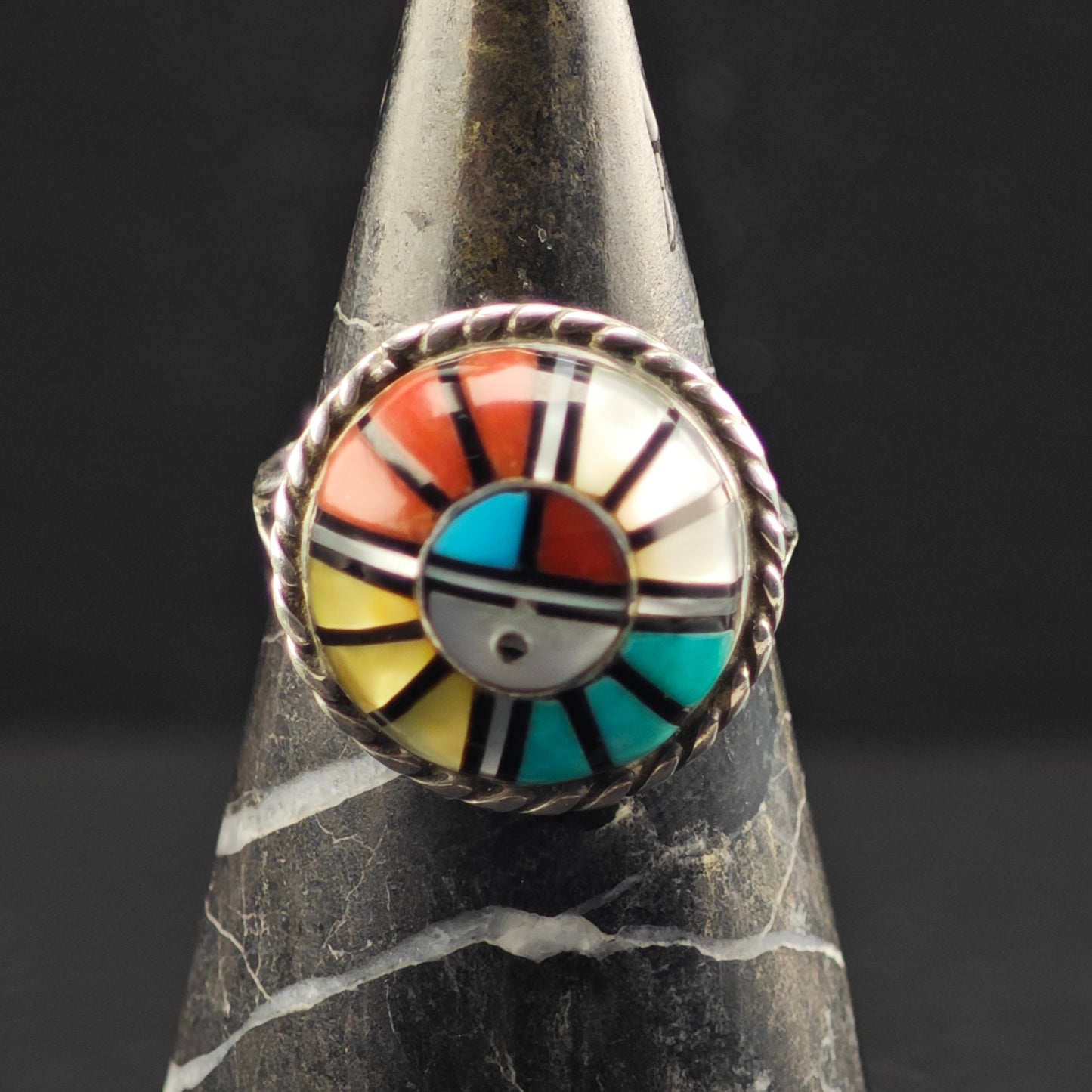 Zuni Laahty Dome Inlay Ring Sterling Silver Sz 8 R6372