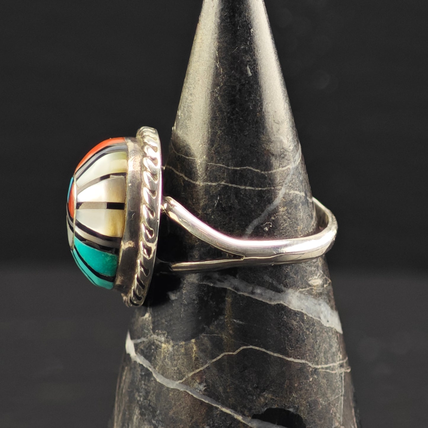 Zuni Laahty Dome Inlay Ring Sterling Silver Sz 8 R6372