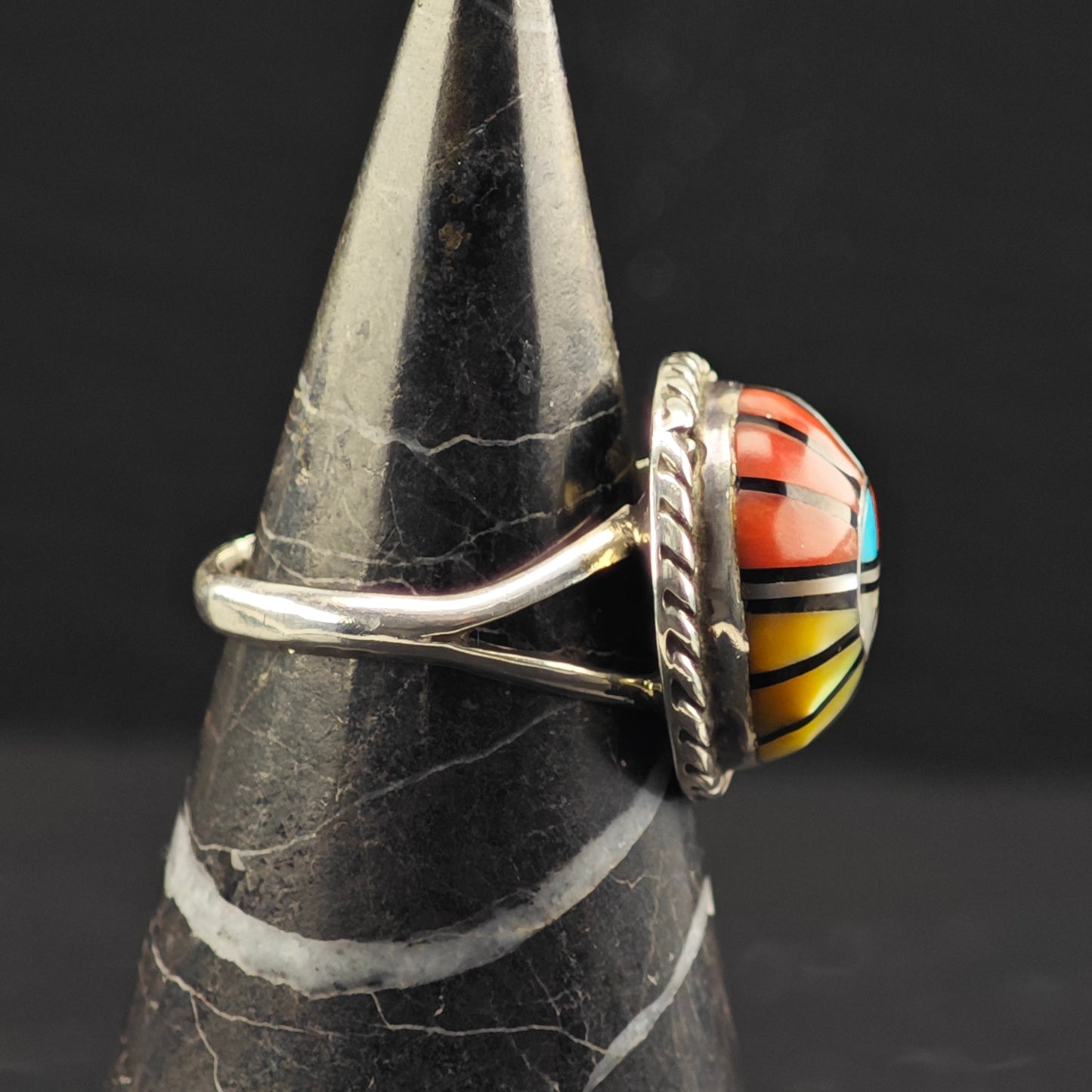 Zuni Laahty Dome Inlay Ring Sterling Silver Sz 8 R6372