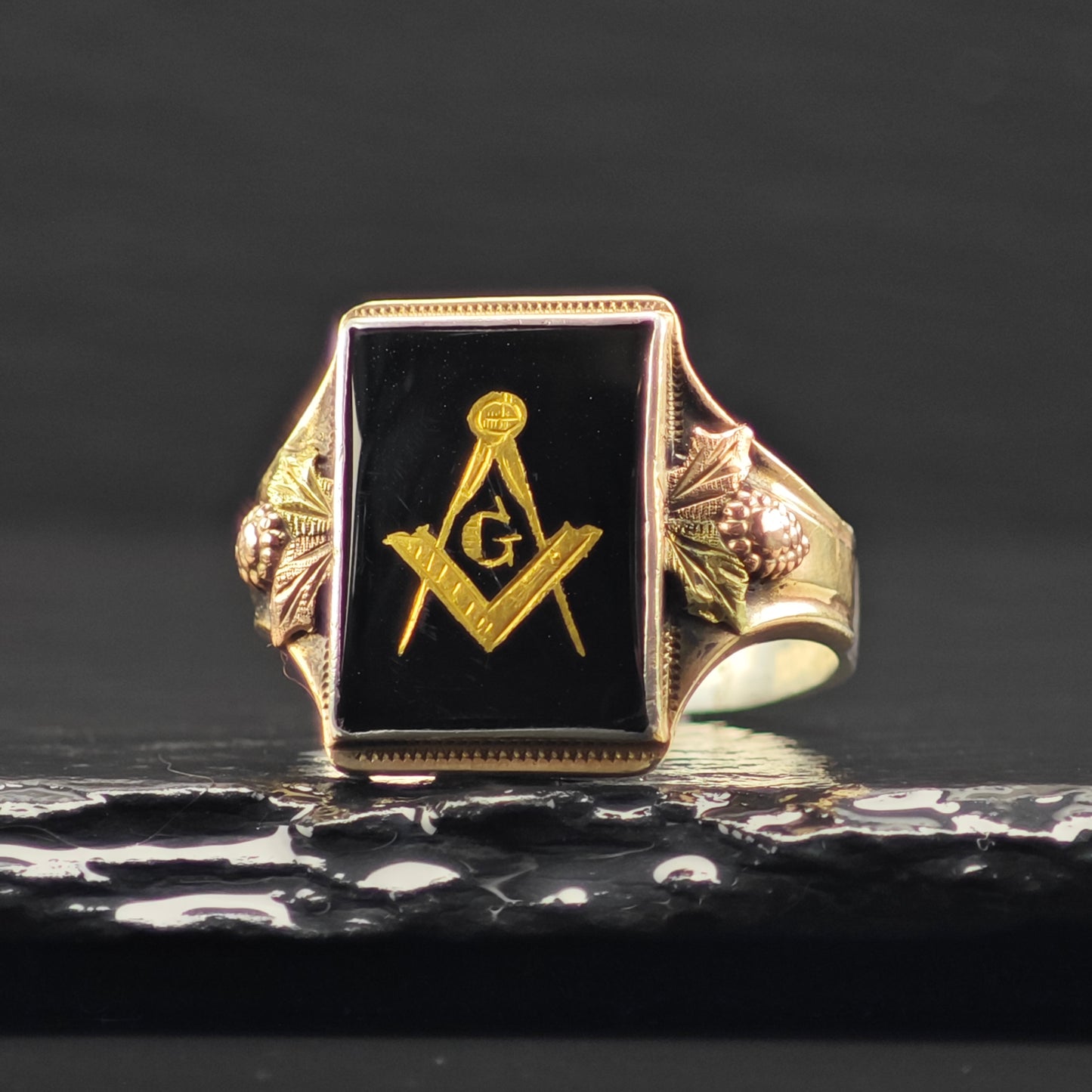 Black Hills Gold Master Mason Ring Sterling Silver Sz 12 R6373