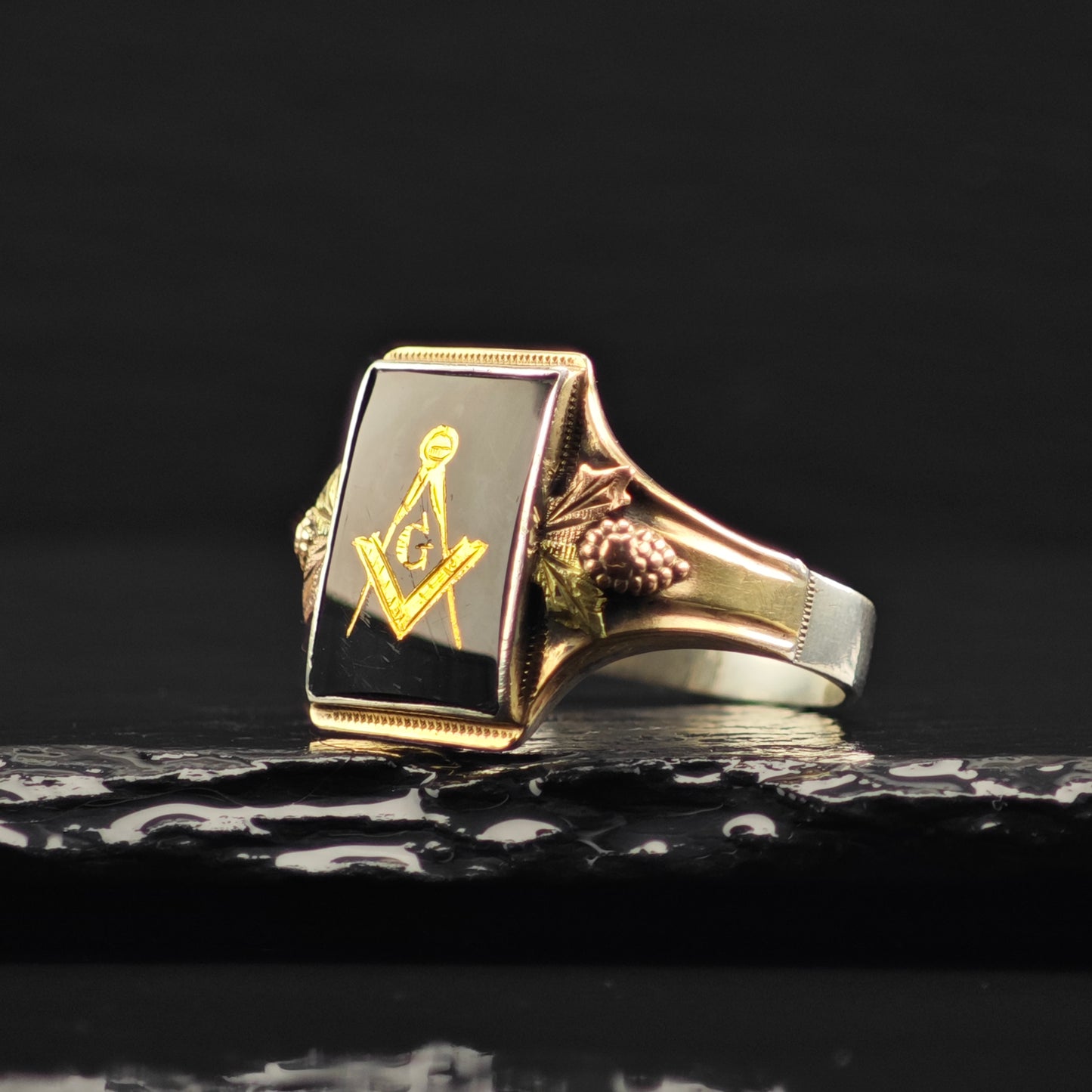Black Hills Gold Master Mason Ring Sterling Silver Sz 12 R6373