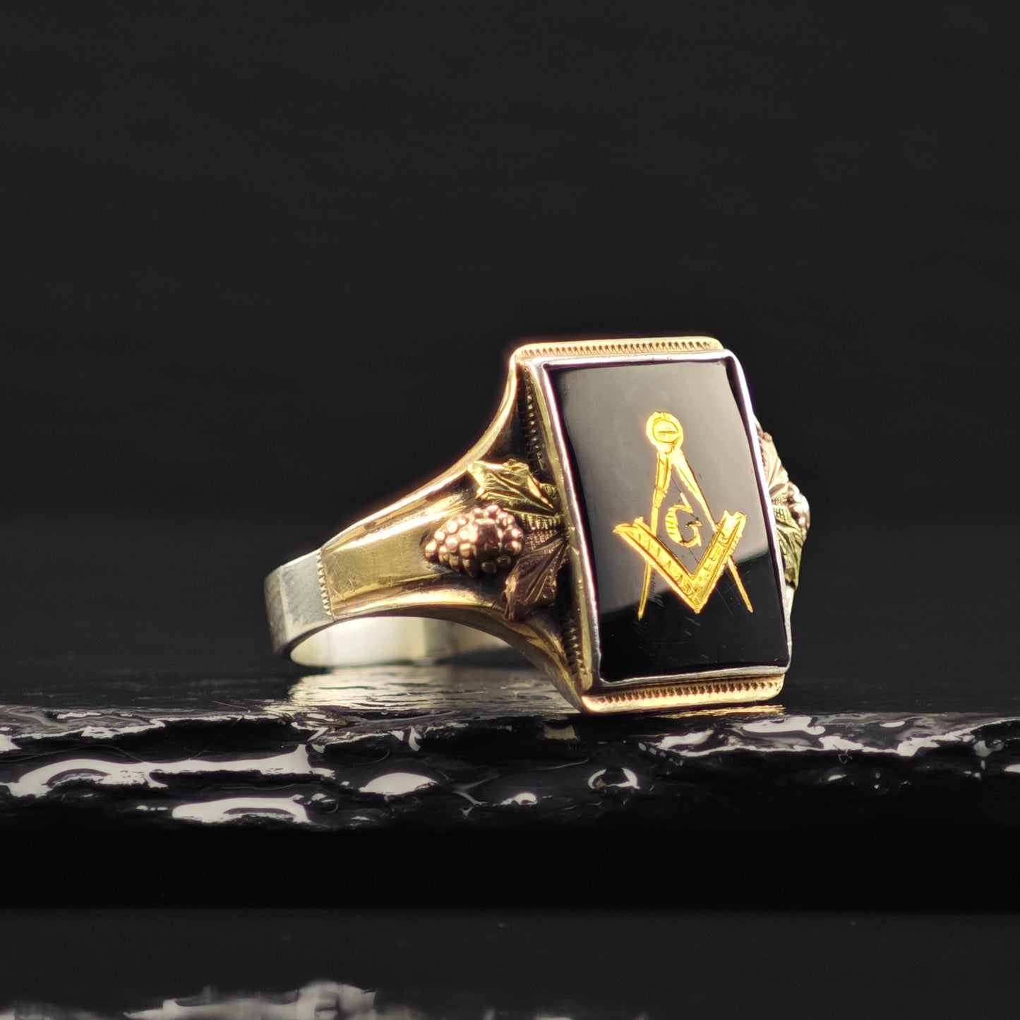 Black Hills Gold Master Mason Ring Sterling Silver Sz 12 R6373