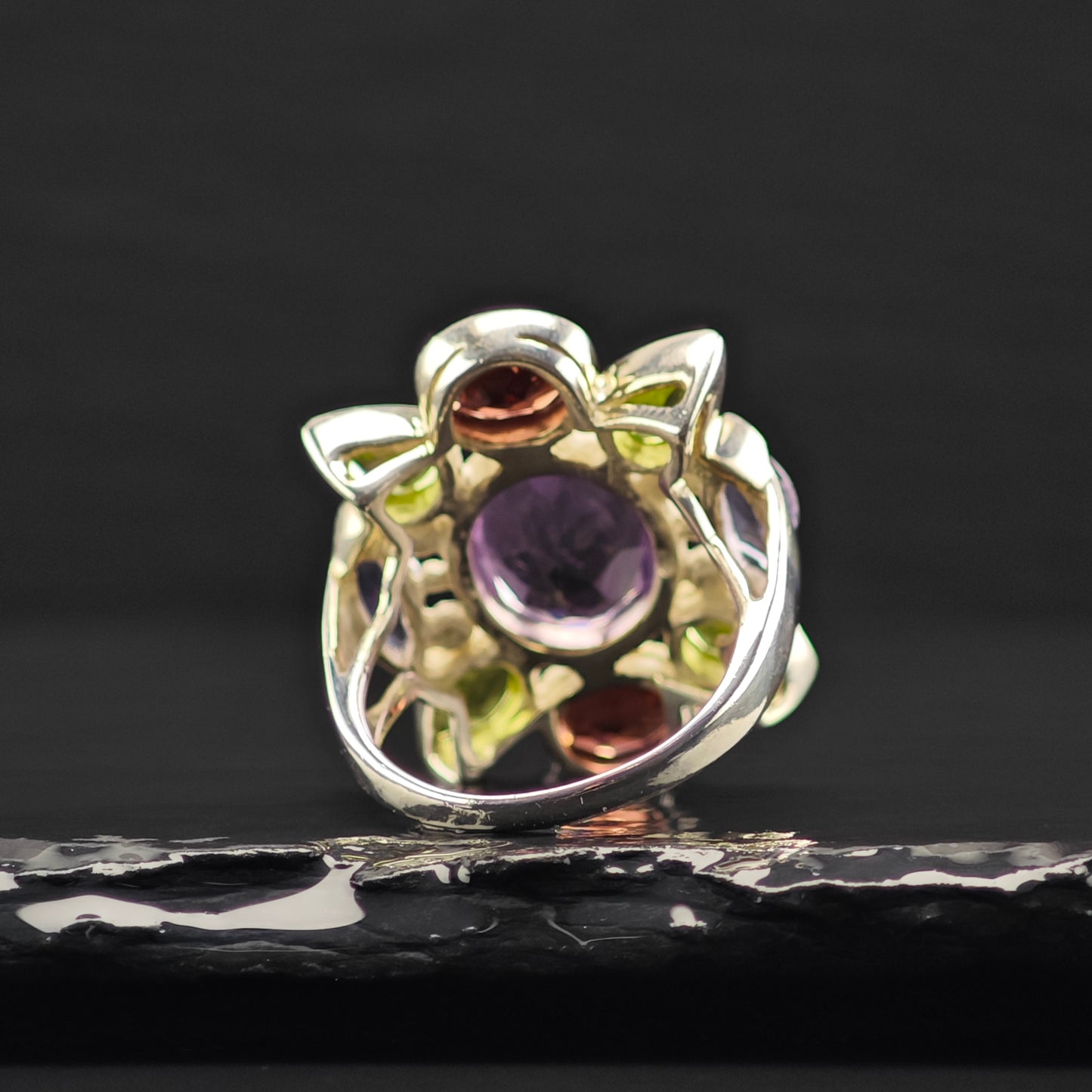 Multi- Gemstone Ring Sterling Silver Sz 7 1/2 R6375