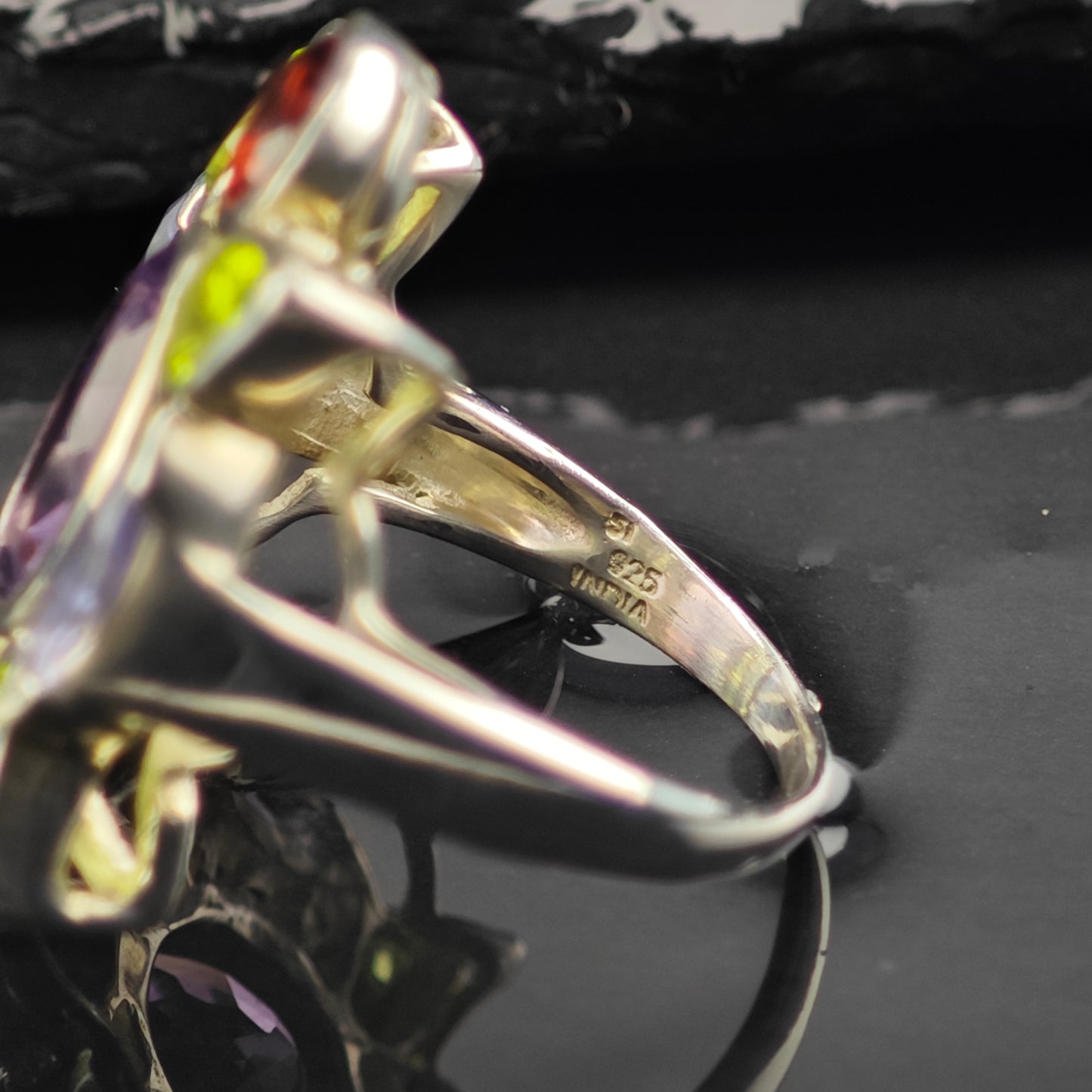 Multi- Gemstone Ring Sterling Silver Sz 7 1/2 R6375