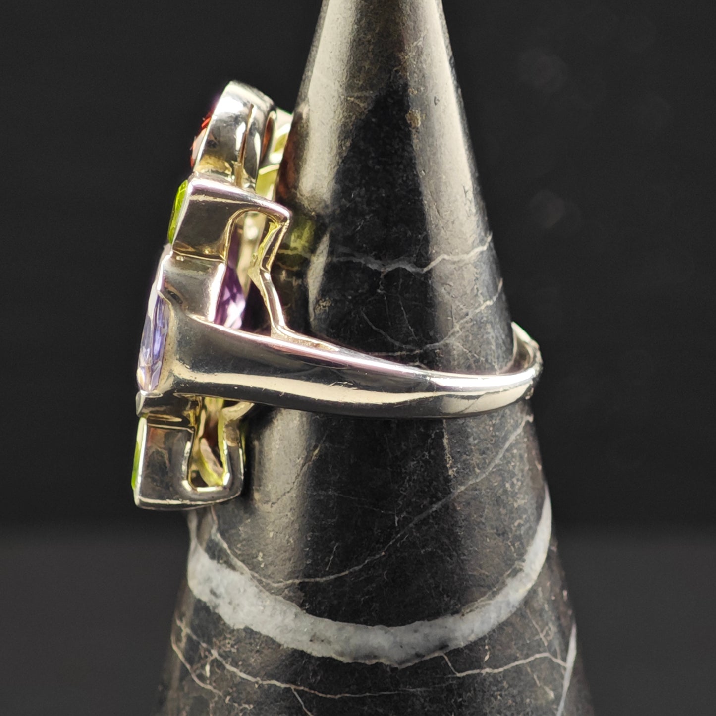 Multi- Gemstone Ring Sterling Silver Sz 7 1/2 R6375