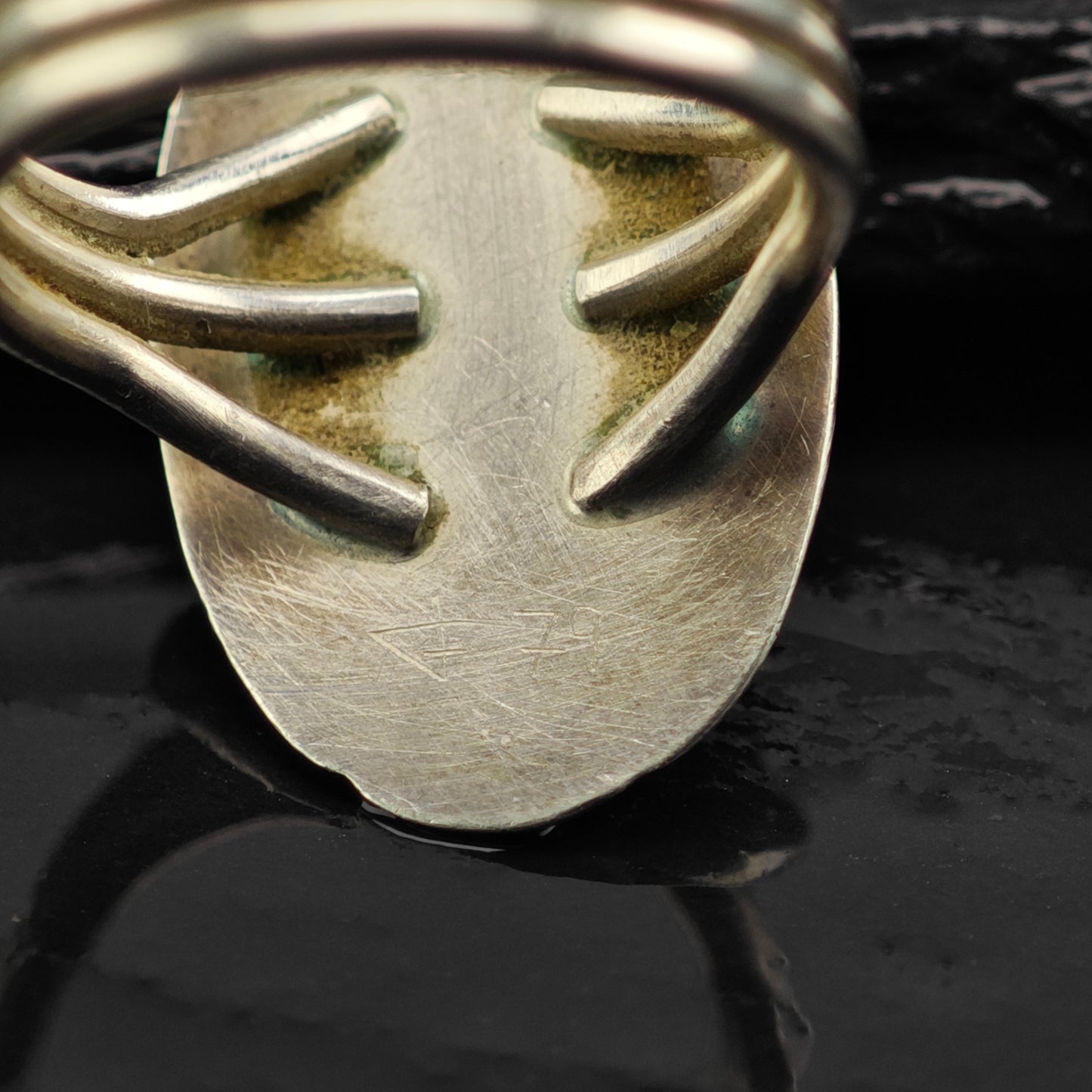 Native American Bisbee Turquoise, Shadow Box Ring Sterling Silver Sz 7 R6380