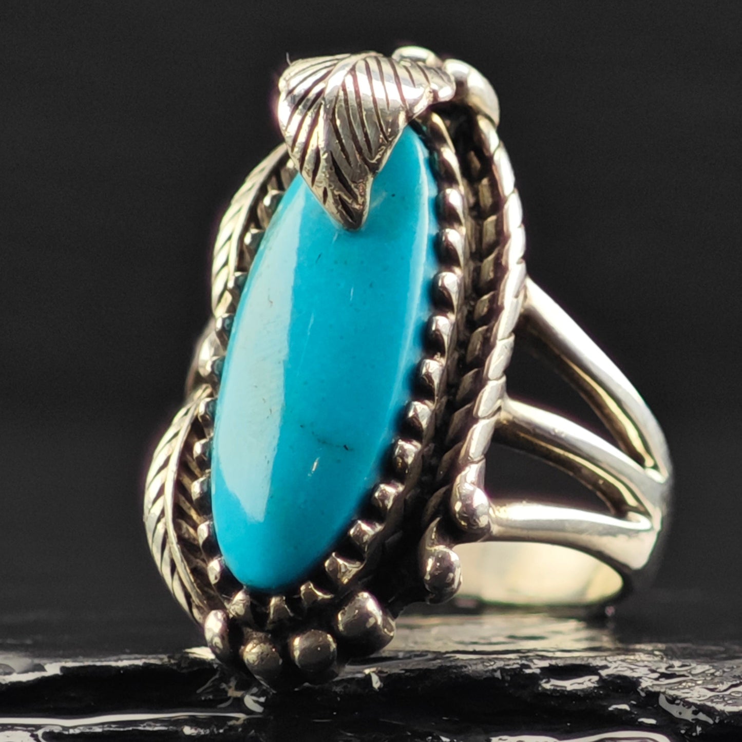 Carol Felley Turquoise, Floral Ring Sterling Silver Sz 7 R6381