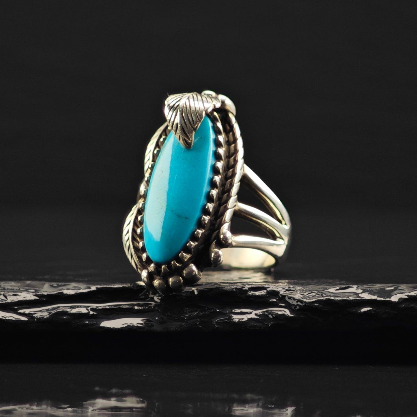 Carol Felley Turquoise, Floral Ring Sterling Silver Sz 7 R6381