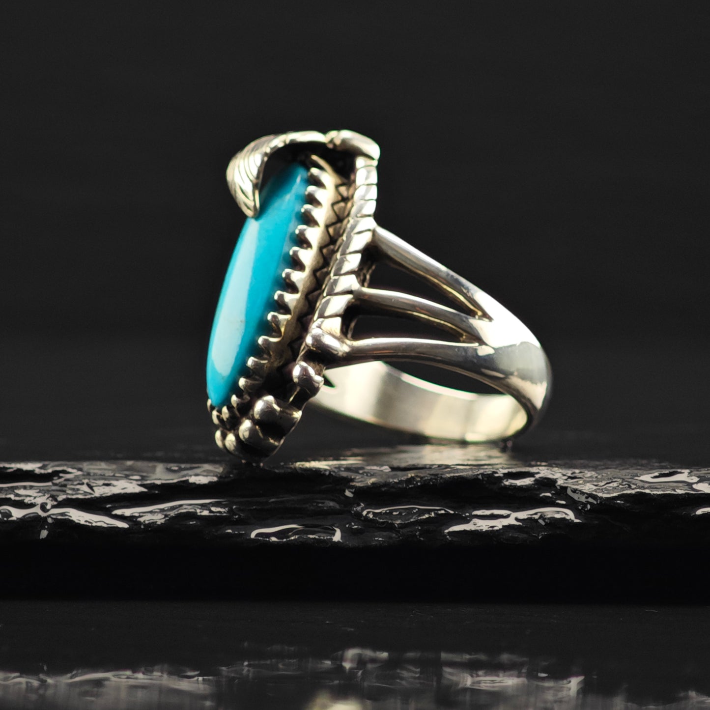 Carol Felley Turquoise, Floral Ring Sterling Silver Sz 7 R6381