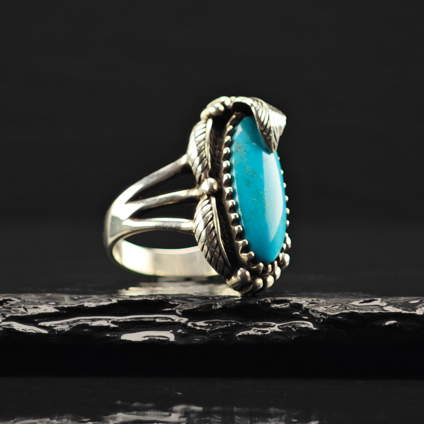Carol Felley Turquoise, Floral Ring Sterling Silver Sz 7 R6381