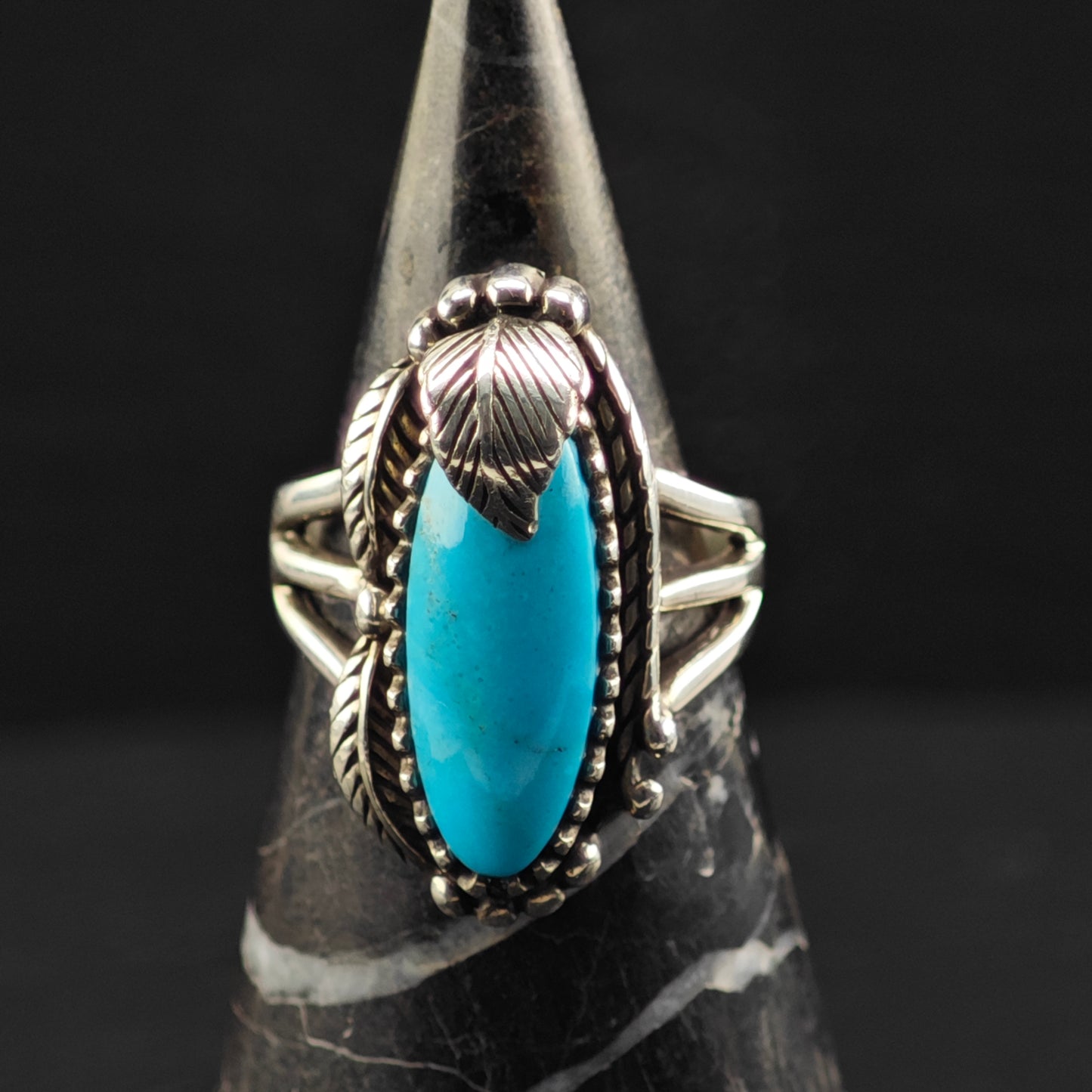 Carol Felley Turquoise, Floral Ring Sterling Silver Sz 7 R6381