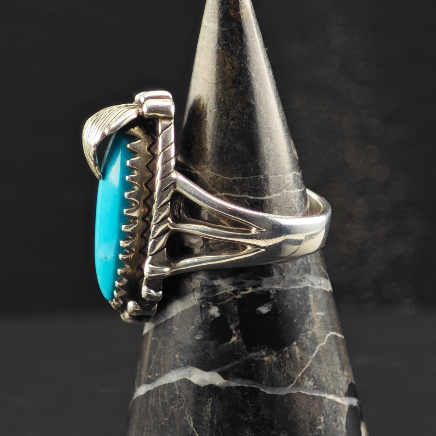 Carol Felley Turquoise, Floral Ring Sterling Silver Sz 7 R6381