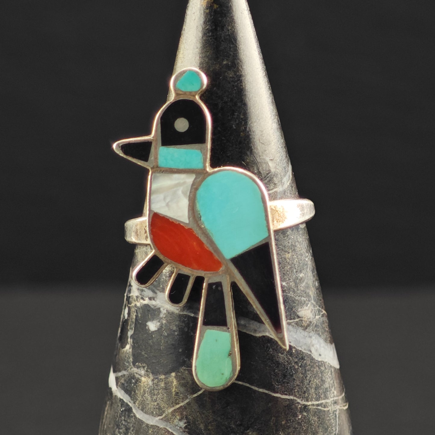 Zuni, Native American Inlay Bird Ring Sterling Silver Sz 7 R6385