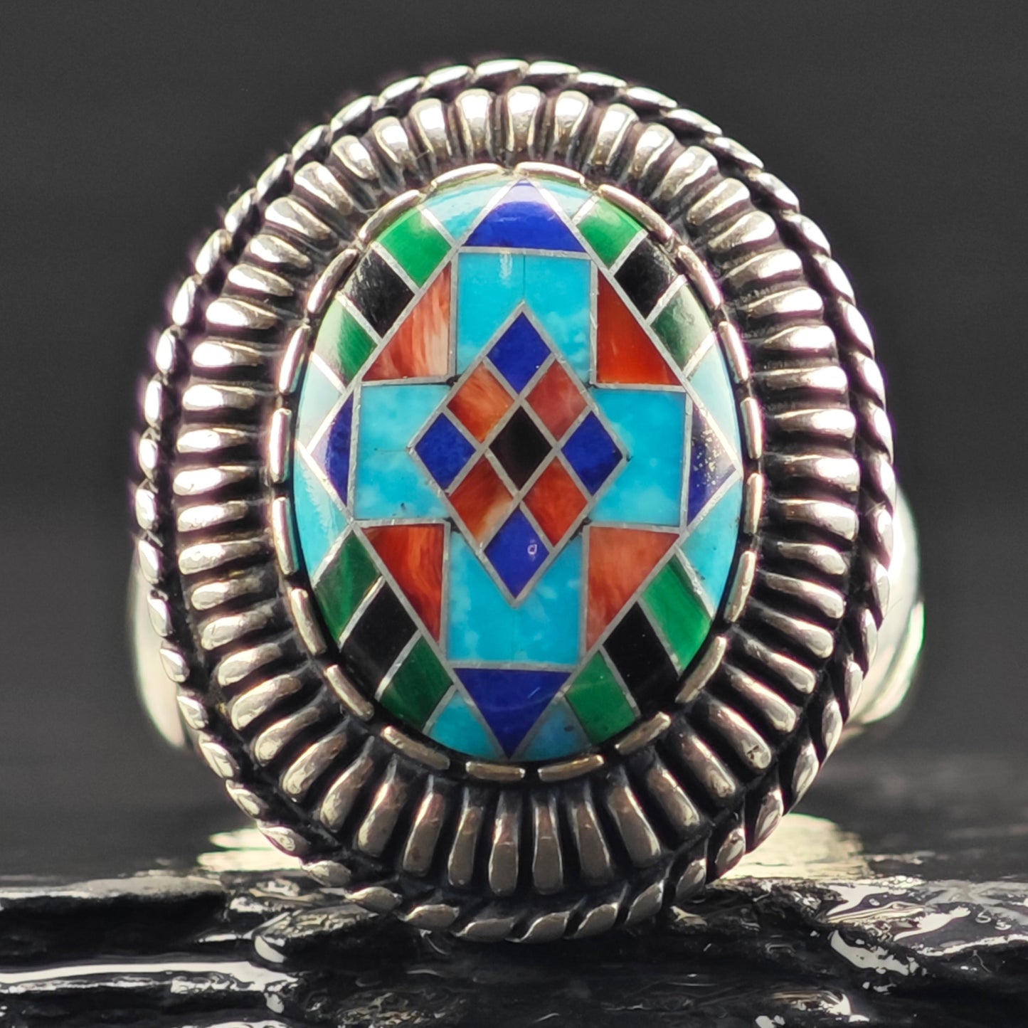 Carolyn Pollack Oval Inlay Ring Sterling Silver Sz 9 R6386