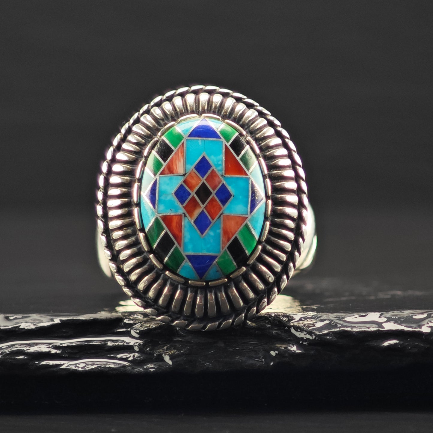Carolyn Pollack Oval Inlay Ring Sterling Silver Sz 9 R6386