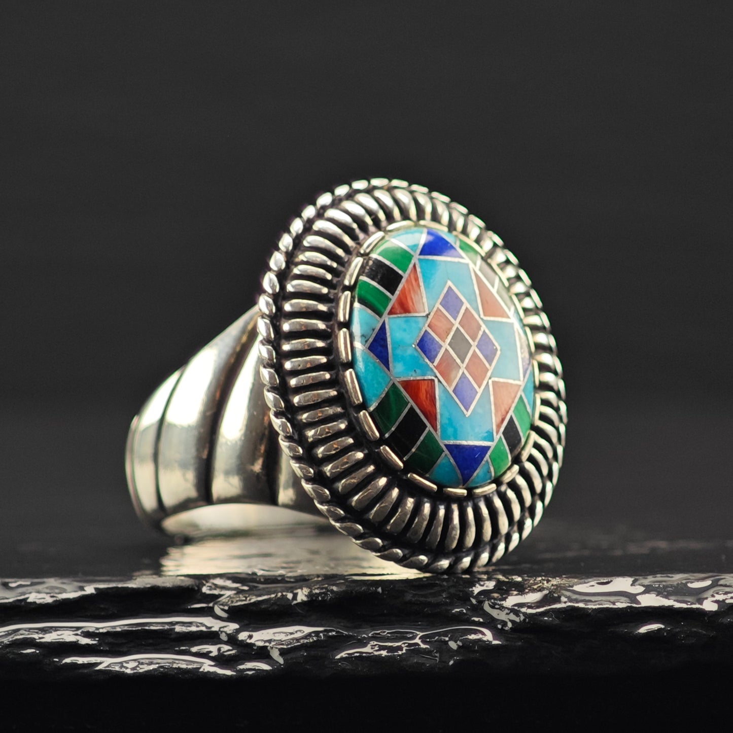 Carolyn Pollack Oval Inlay Ring Sterling Silver Sz 9 R6386
