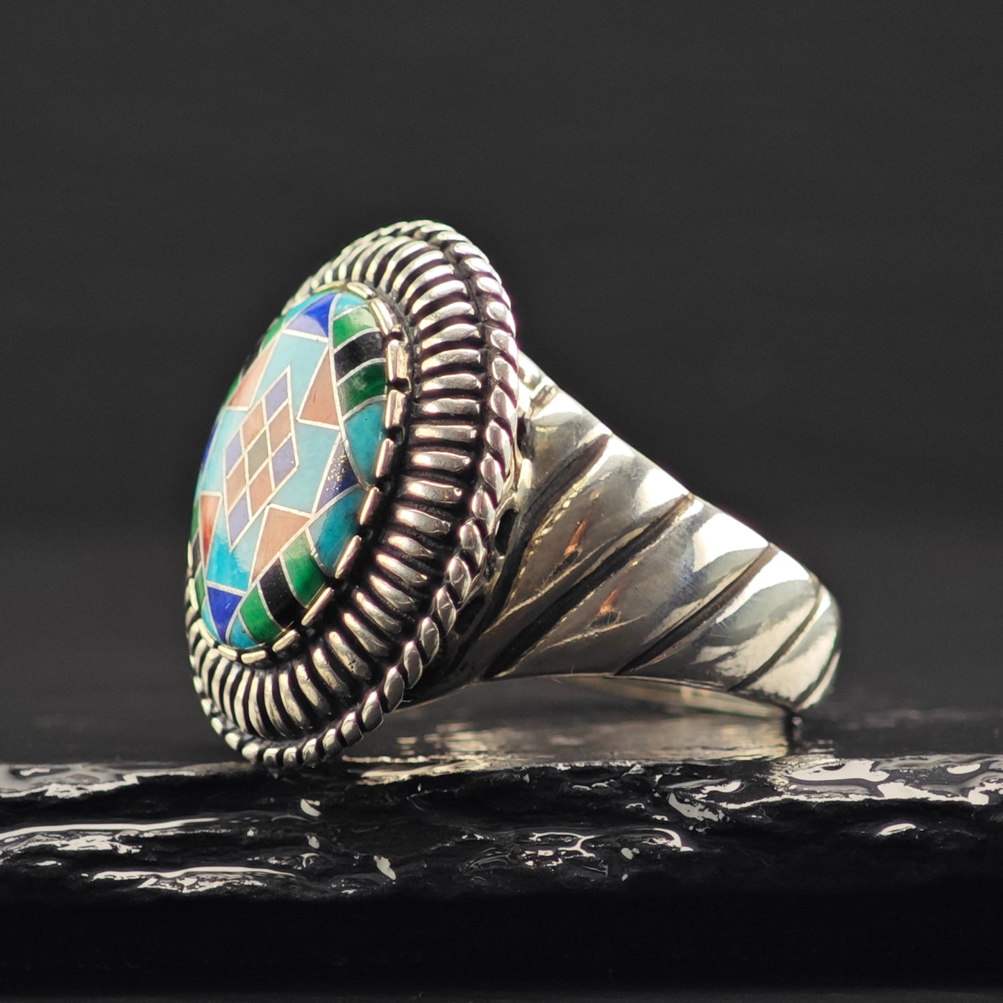 Carolyn Pollack Oval Inlay Ring Sterling Silver Sz 9 R6386
