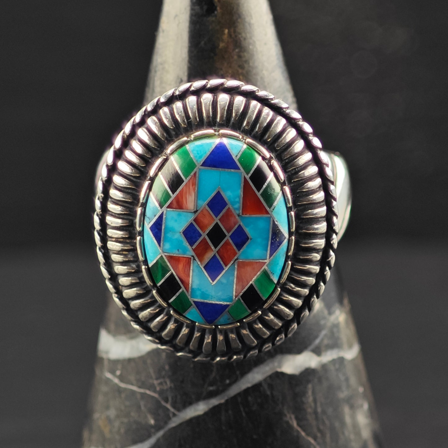 Carolyn Pollack Oval Inlay Ring Sterling Silver Sz 9 R6386