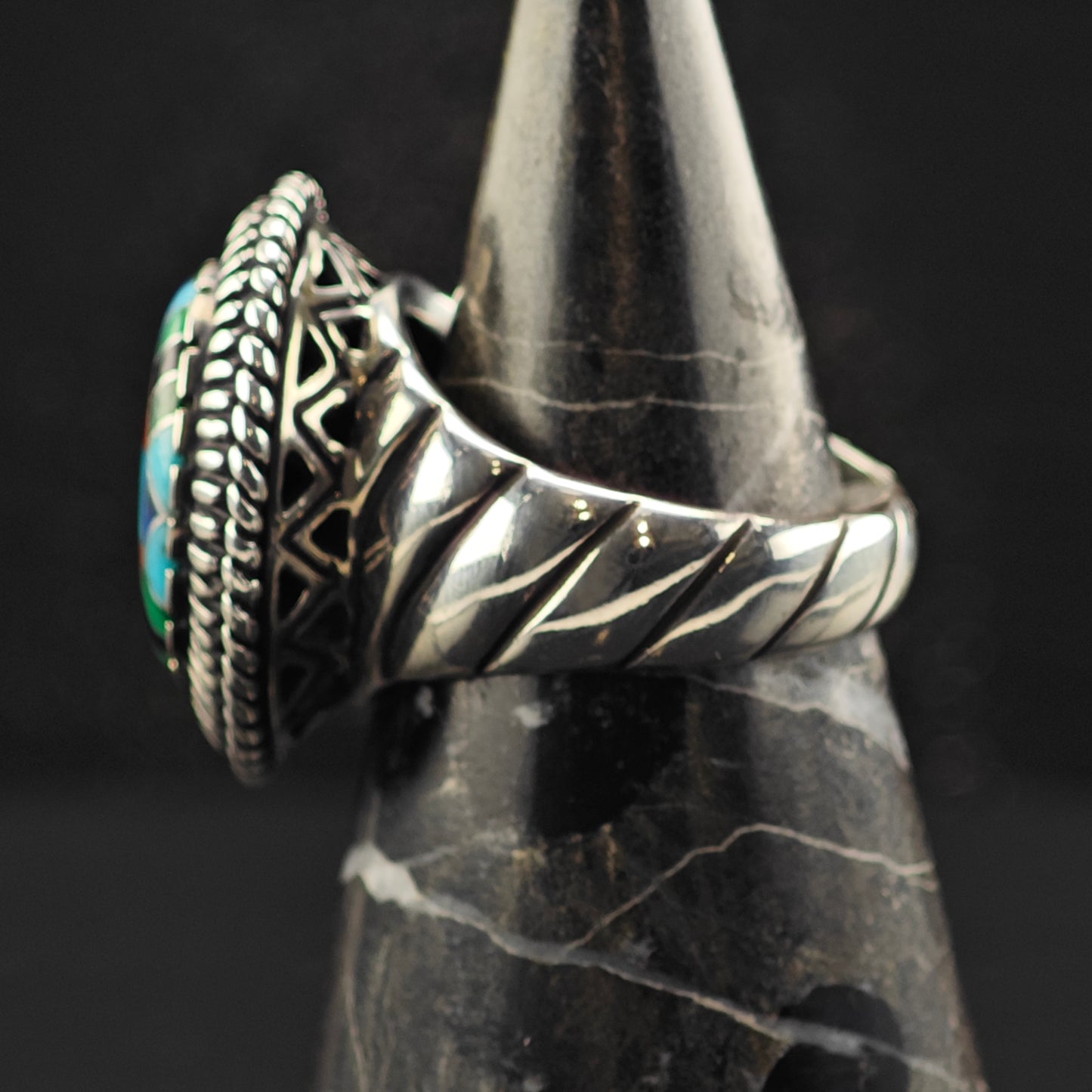 Carolyn Pollack Oval Inlay Ring Sterling Silver Sz 9 R6386