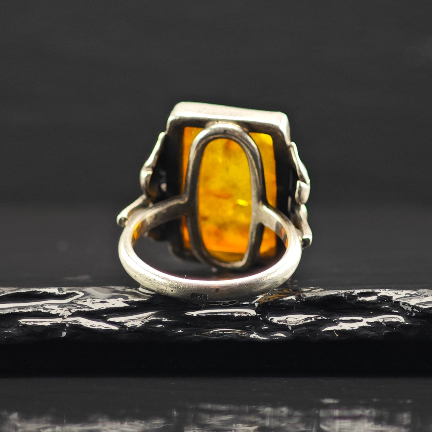 Art Nouveau Style Amber Ring Sterling Silver Sz 6 1/2 R6389