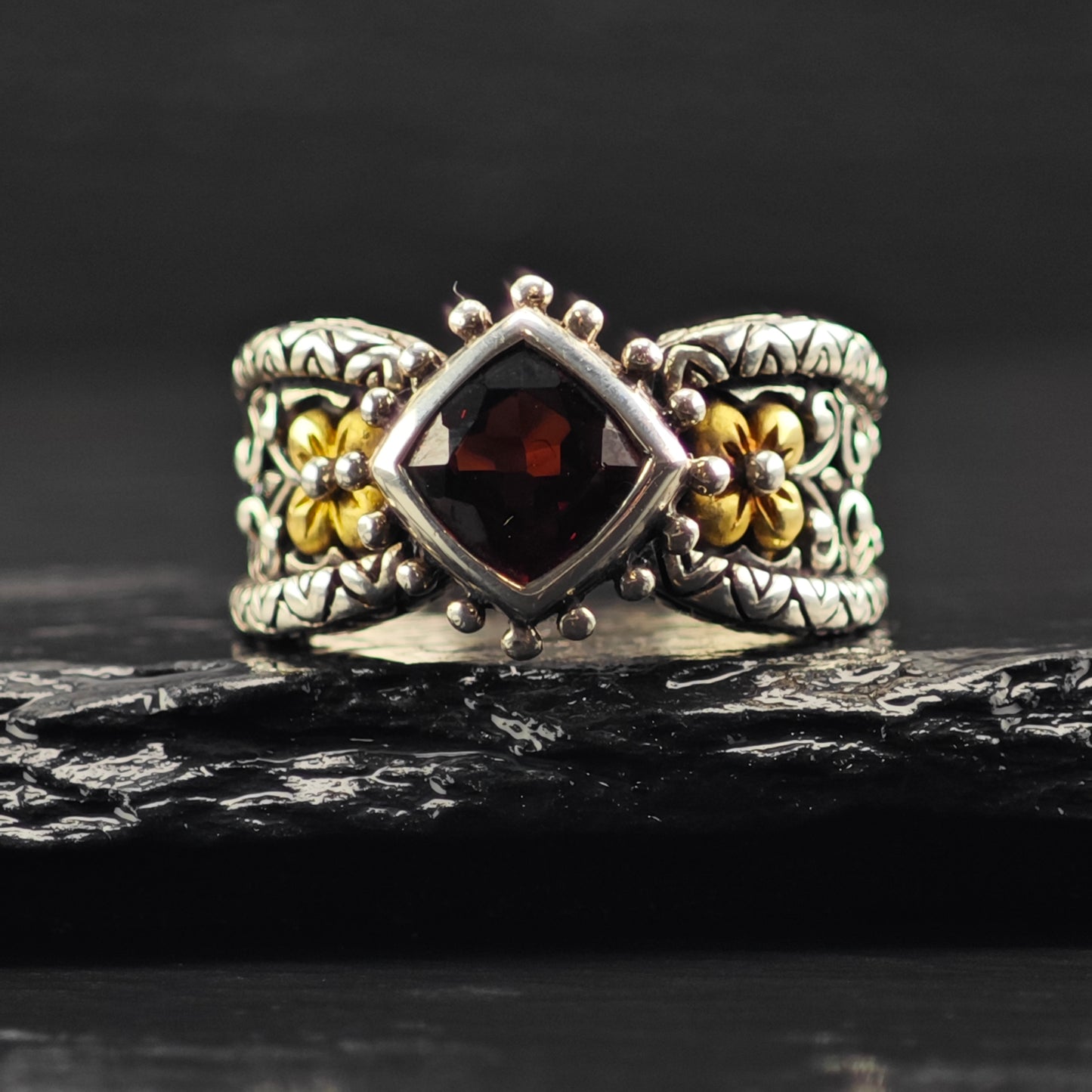Bixby Garnet, 18K Gold Accent Ring Sterling Silver Sz 7 R6393