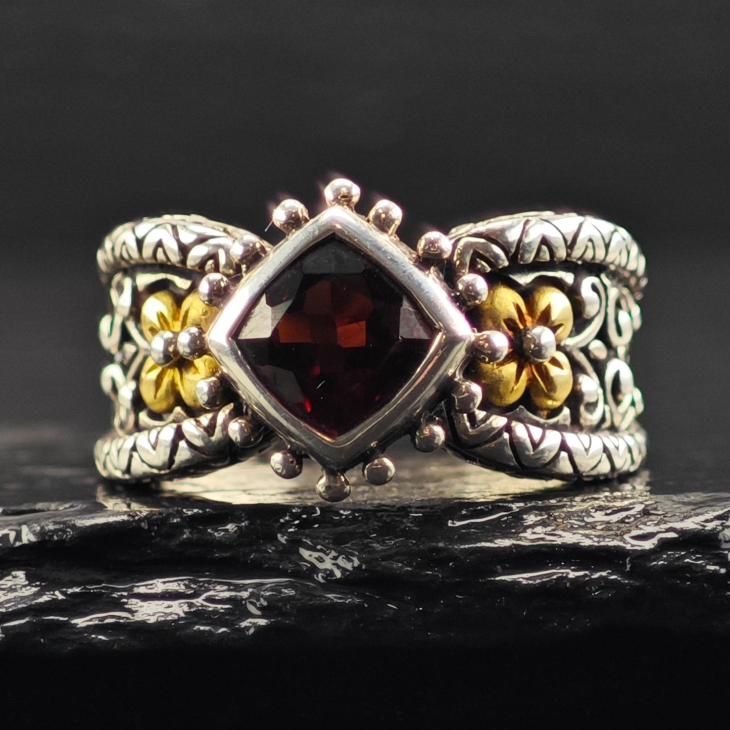 Bixby Garnet, 18K Gold Accent Ring Sterling Silver Sz 7 R6393