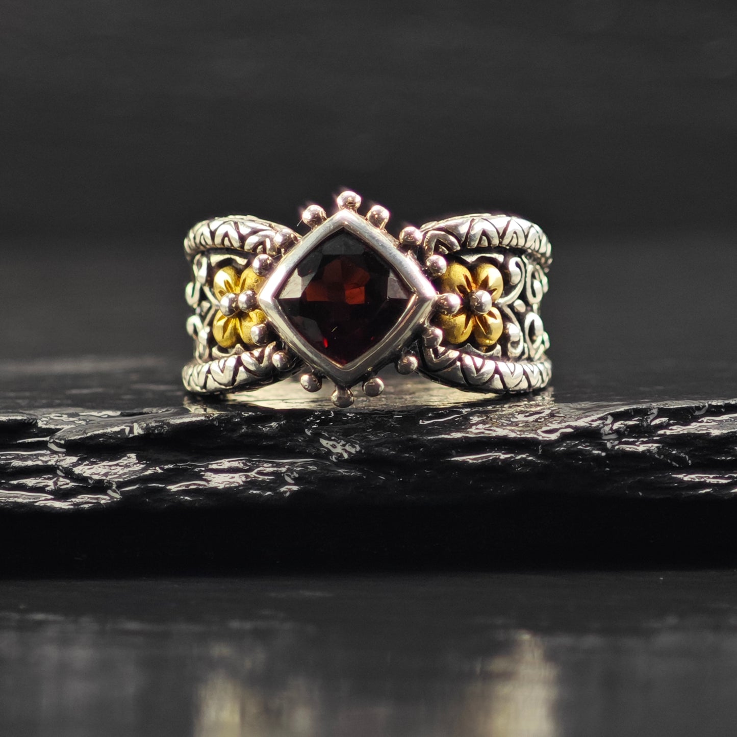 Bixby Garnet, 18K Gold Accent Ring Sterling Silver Sz 7 R6393
