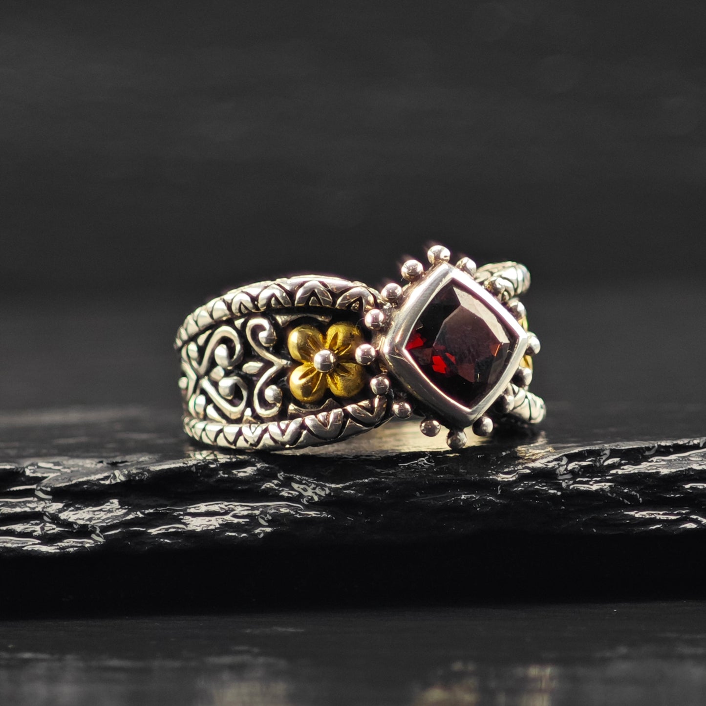 Bixby Garnet, 18K Gold Accent Ring Sterling Silver Sz 7 R6393
