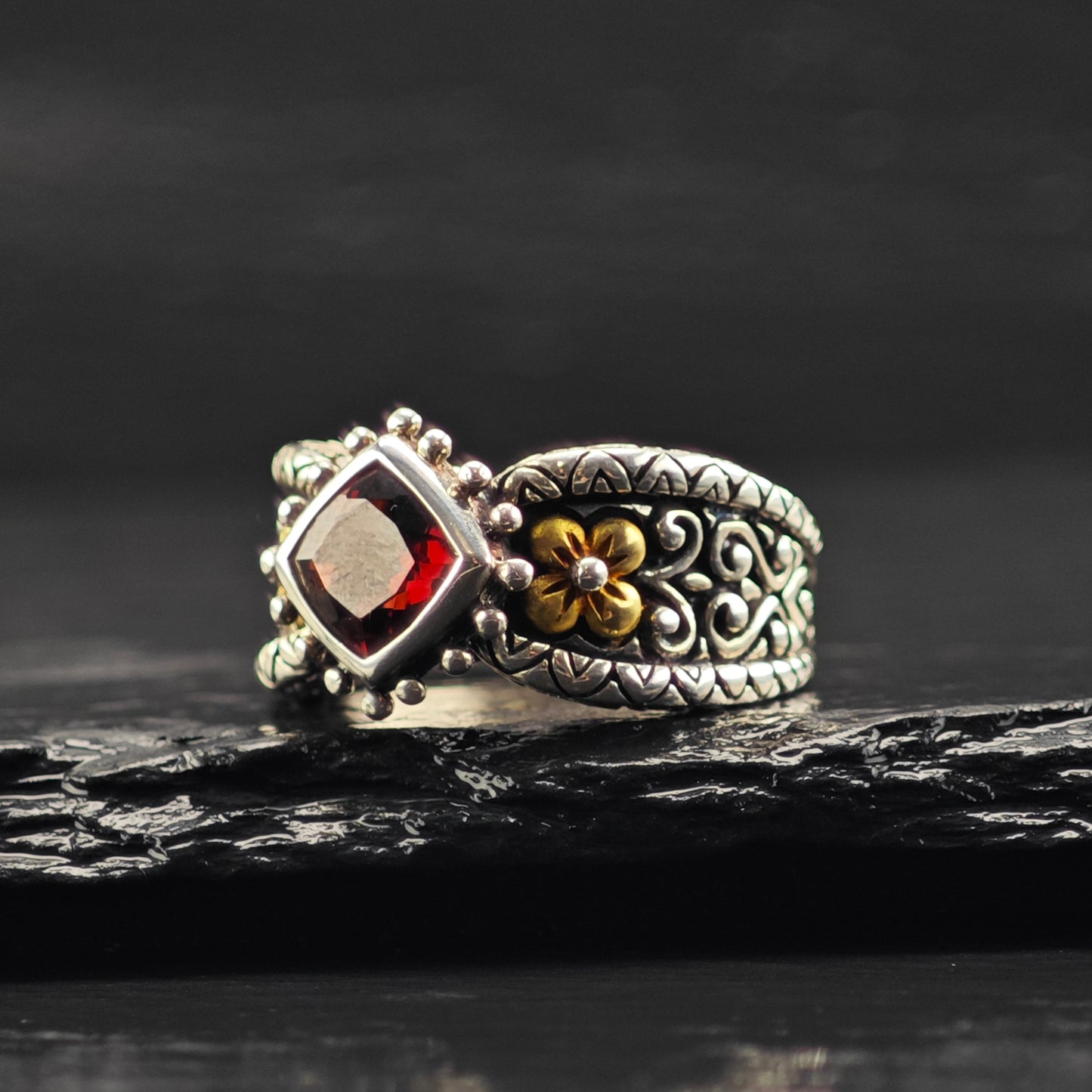 Bixby Garnet, 18K Gold Accent Ring Sterling Silver Sz 7 R6393