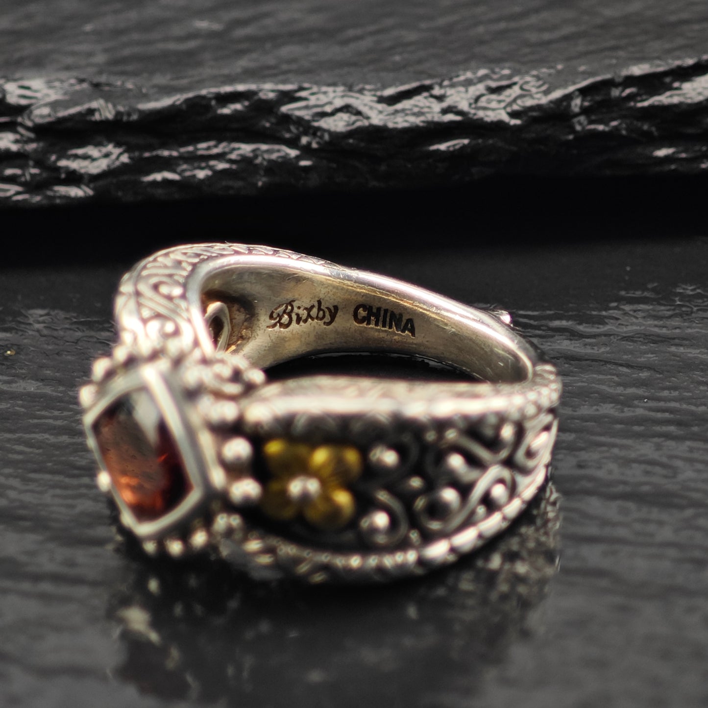 Bixby Garnet, 18K Gold Accent Ring Sterling Silver Sz 7 R6393