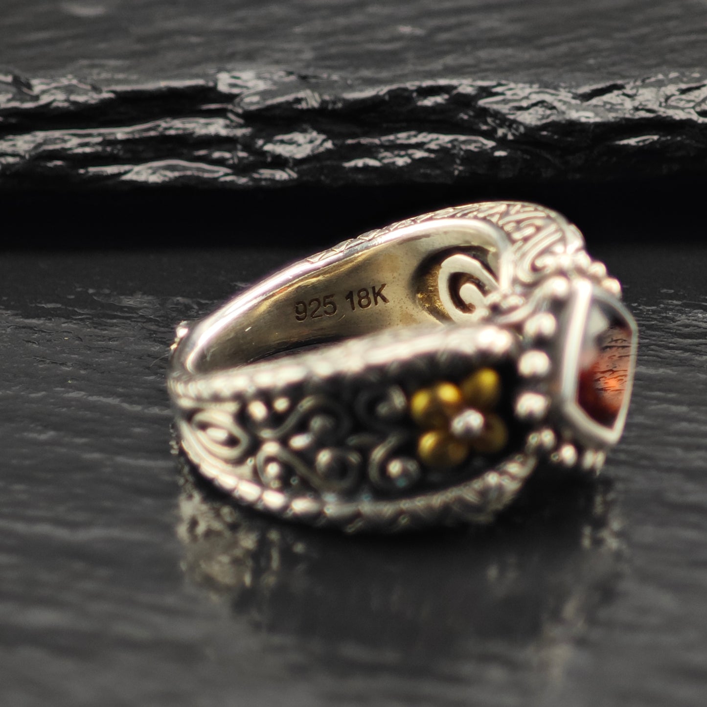 Bixby Garnet, 18K Gold Accent Ring Sterling Silver Sz 7 R6393