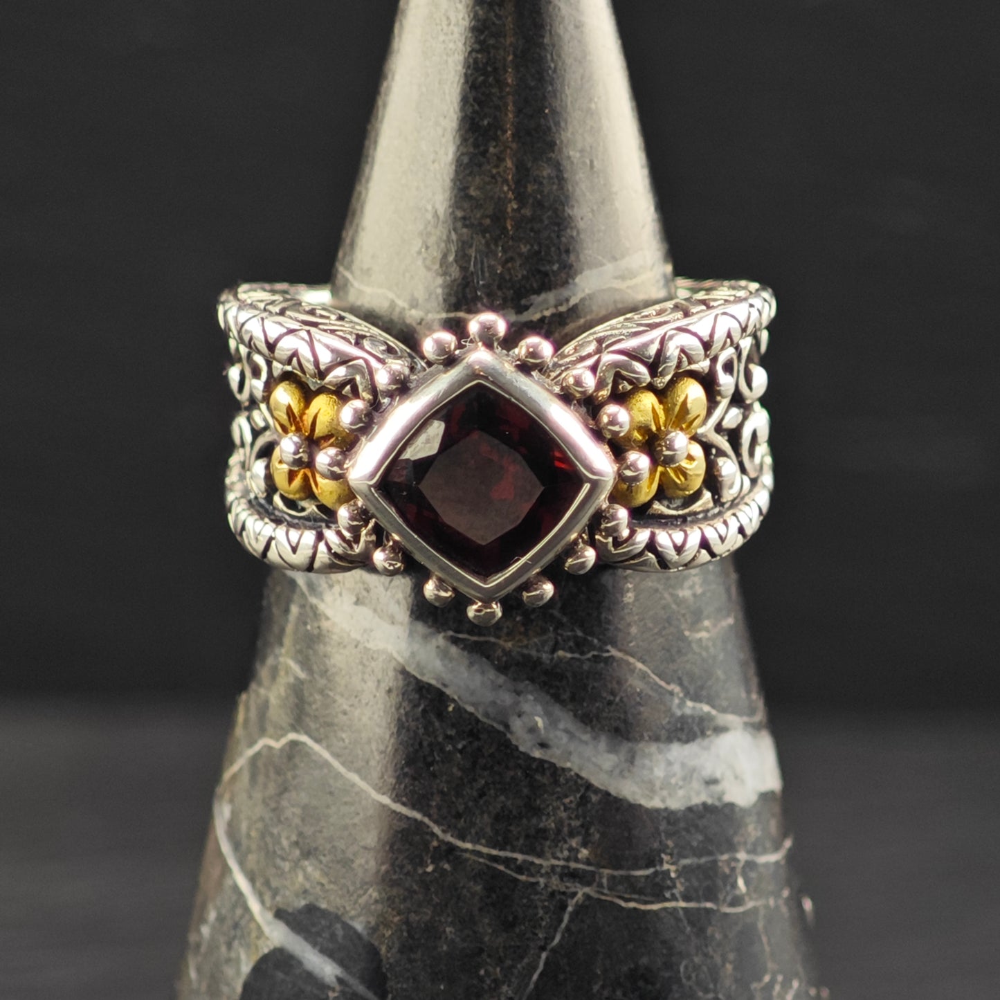Bixby Garnet, 18K Gold Accent Ring Sterling Silver Sz 7 R6393