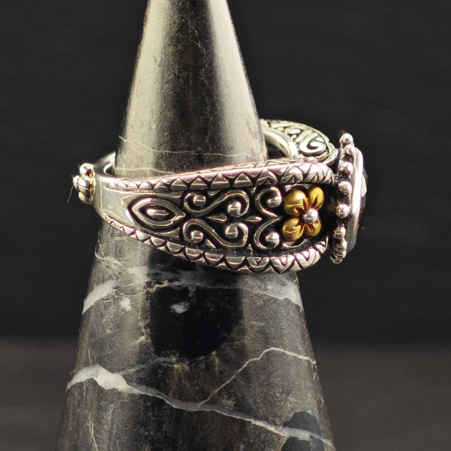 Bixby Garnet, 18K Gold Accent Ring Sterling Silver Sz 7 R6393
