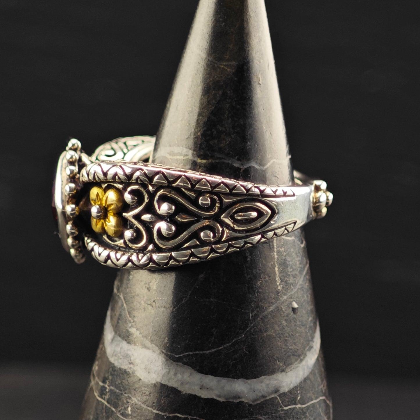Bixby Garnet, 18K Gold Accent Ring Sterling Silver Sz 7 R6393