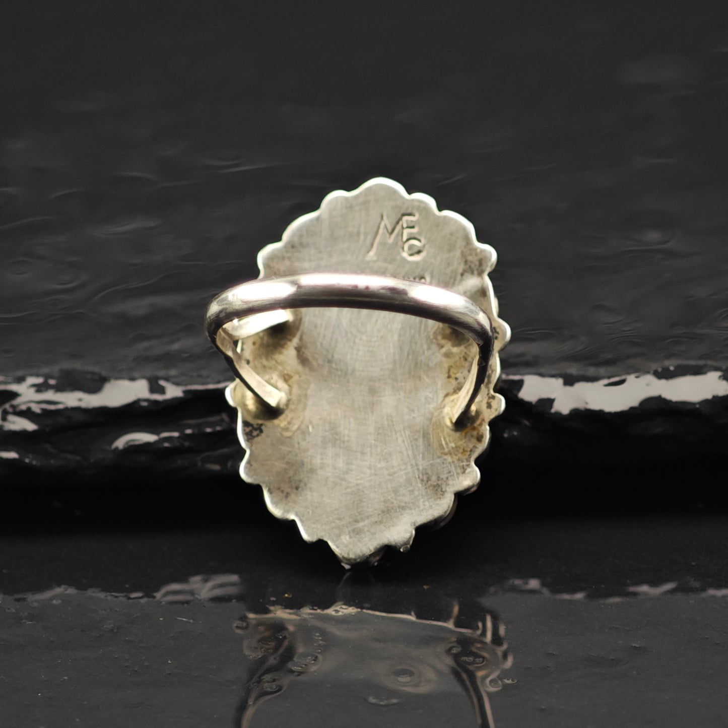 Native American Coral Cluster Ring Sterling Silver Sz 7 R6394