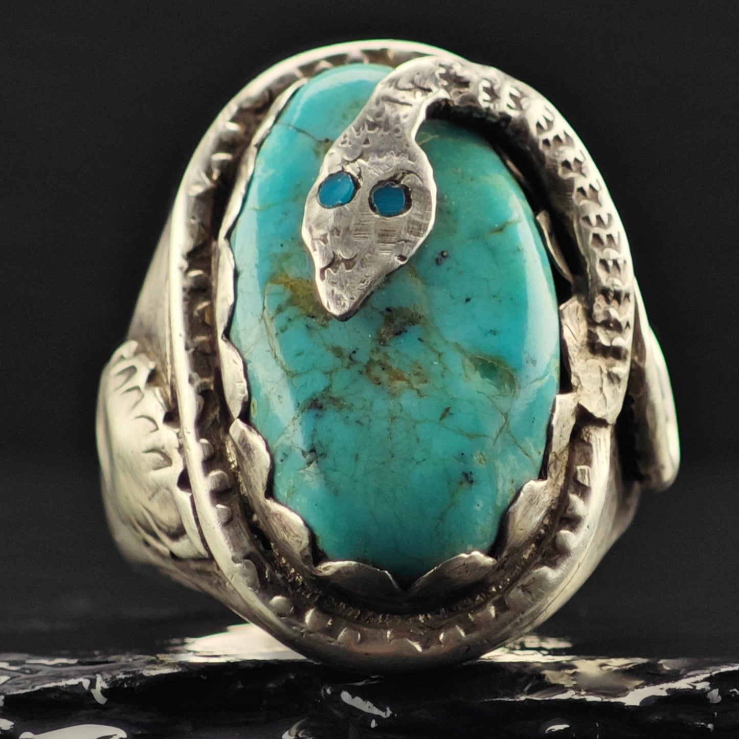 AS IS Zuni, Snake Turquoise Ring Sterling Silver Sz 10 /12 R6395