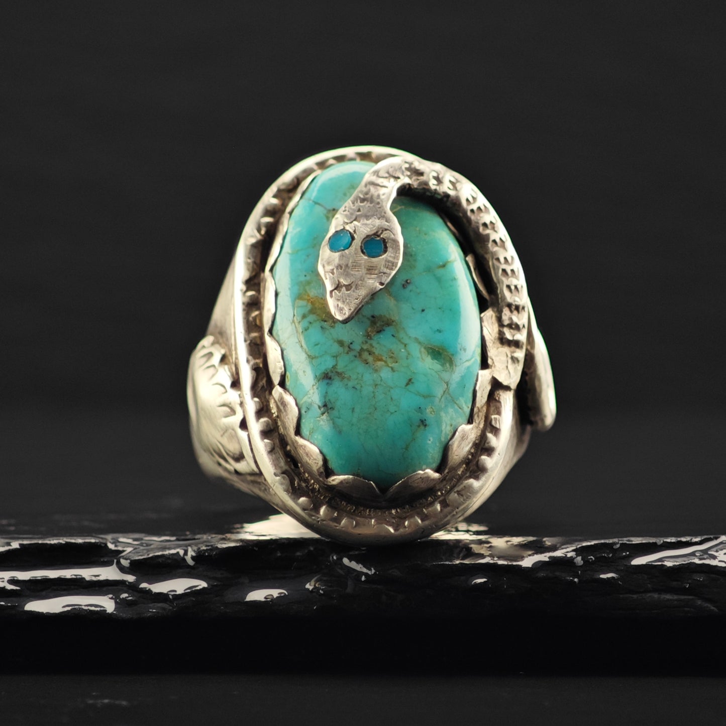 AS IS Zuni, Snake Turquoise Ring Sterling Silver Sz 10 /12 R6395