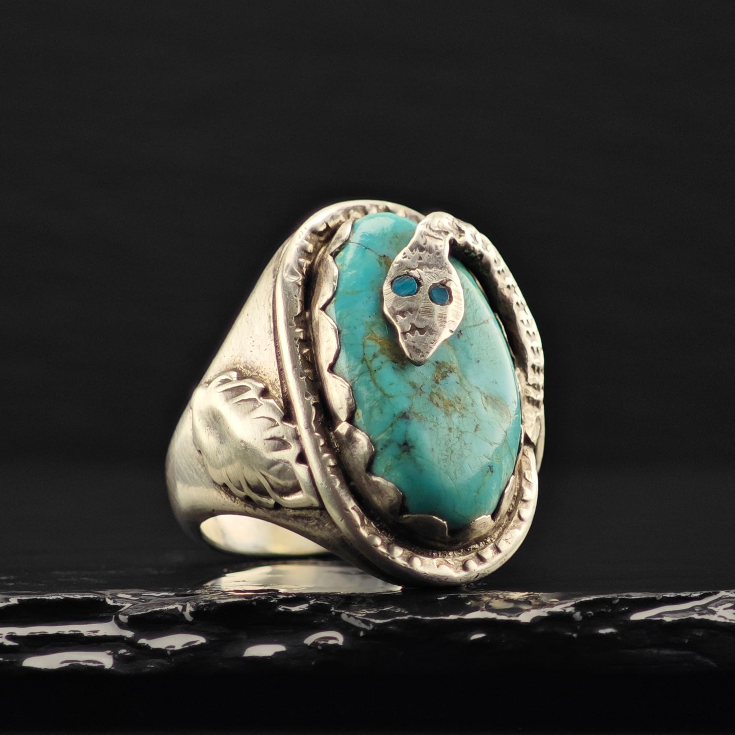 AS IS Zuni, Snake Turquoise Ring Sterling Silver Sz 10 /12 R6395