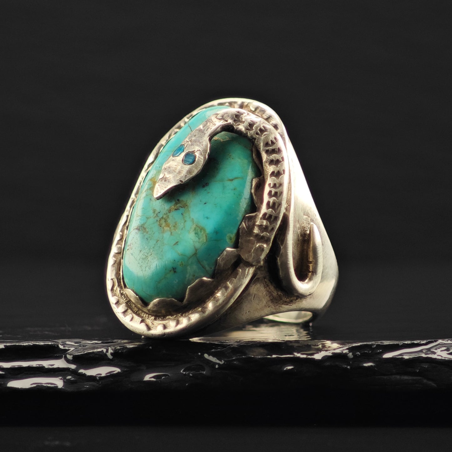 AS IS Zuni, Snake Turquoise Ring Sterling Silver Sz 10 /12 R6395