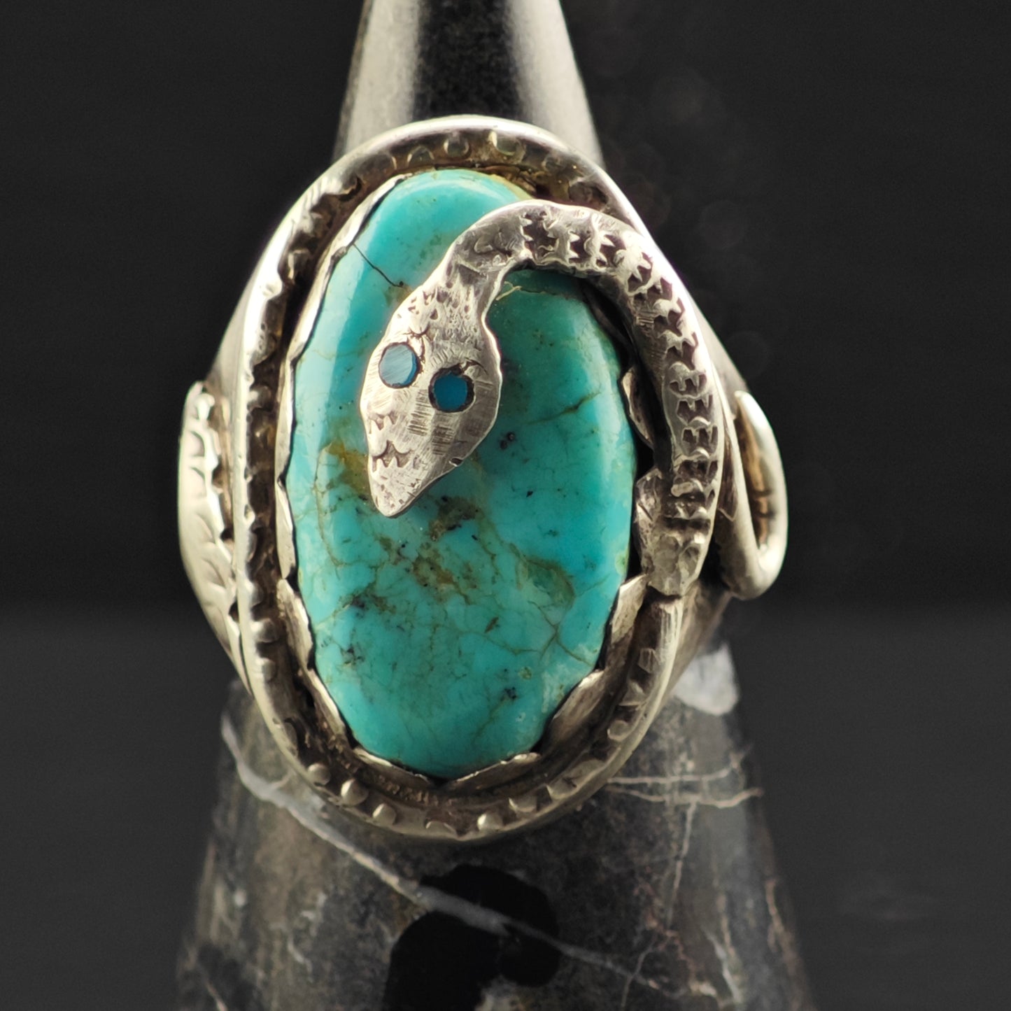 AS IS Zuni, Snake Turquoise Ring Sterling Silver Sz 10 /12 R6395