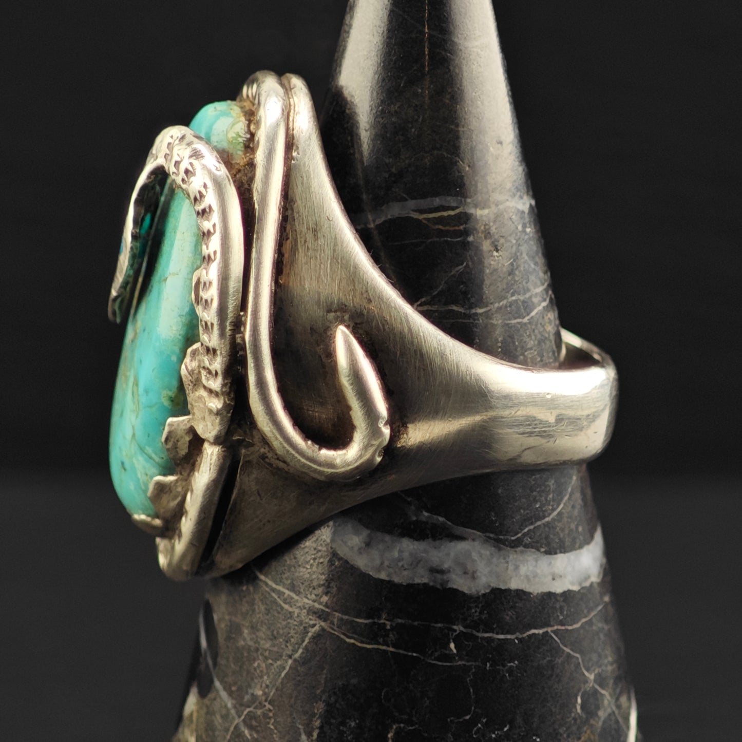 AS IS Zuni, Snake Turquoise Ring Sterling Silver Sz 10 /12 R6395