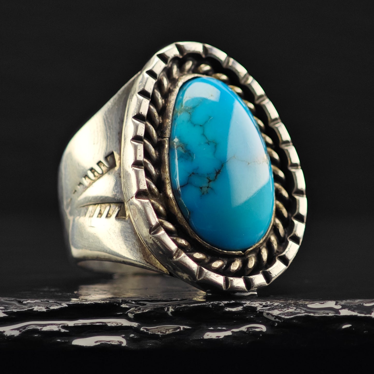 Native American Turquoise Ring Sterling Silver Sz 13 R6396