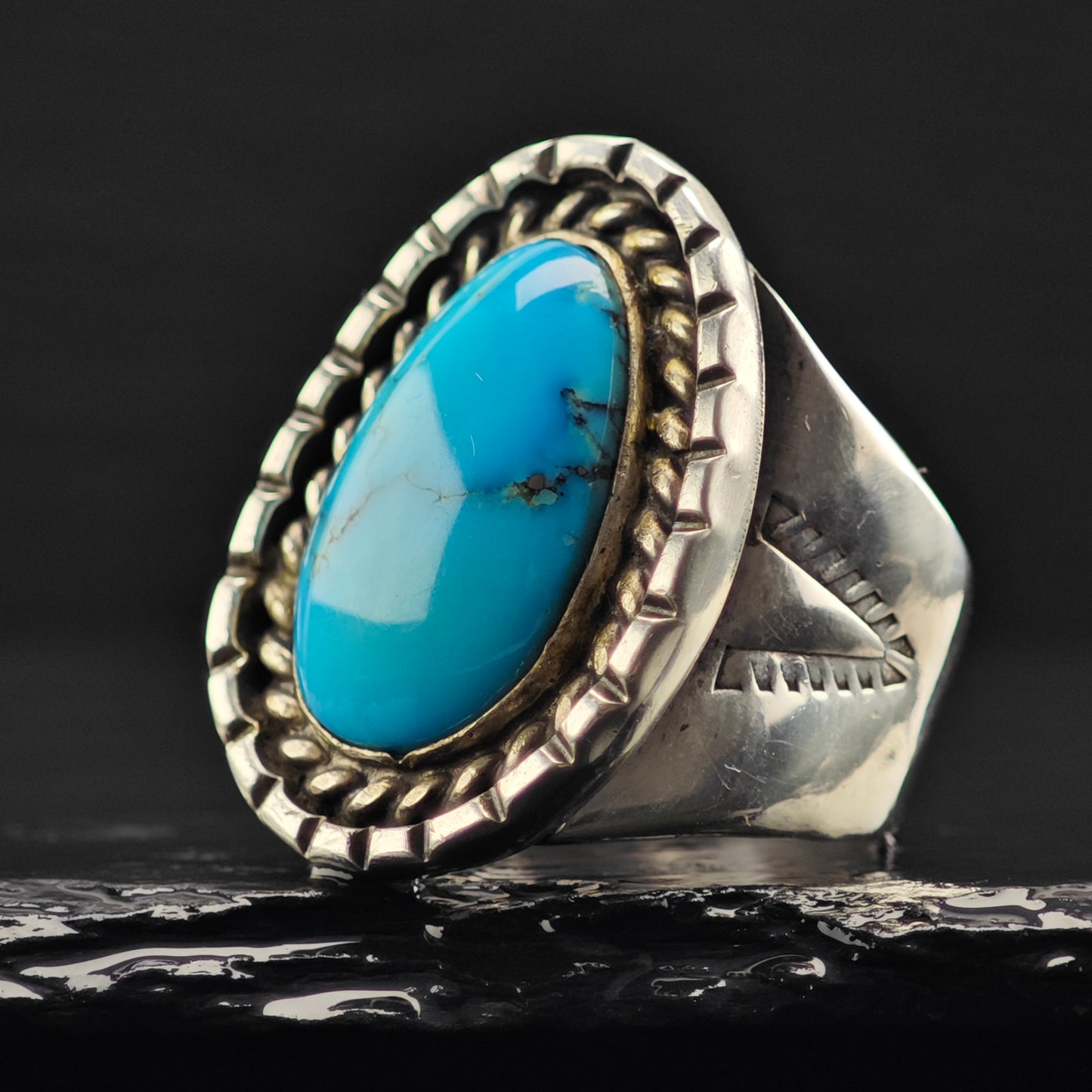 Native American Turquoise Ring Sterling Silver Sz 13 R6396