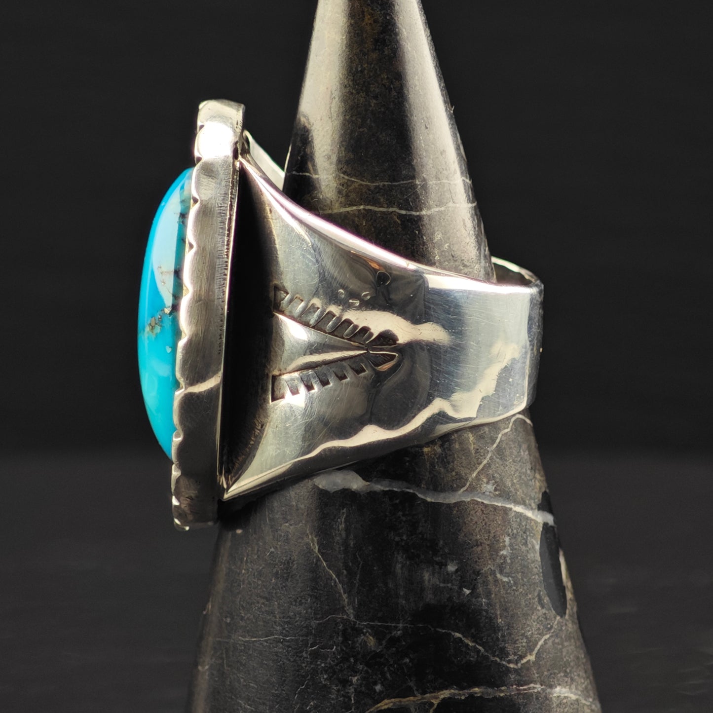 Native American Turquoise Ring Sterling Silver Sz 13 R6396