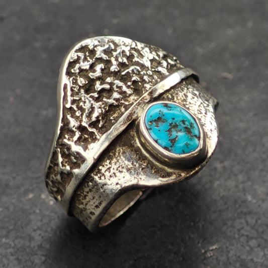 Al Nez, Navajo Tufacast Turquoise Ring Sterling Silver Sz 10 1/2 R6332