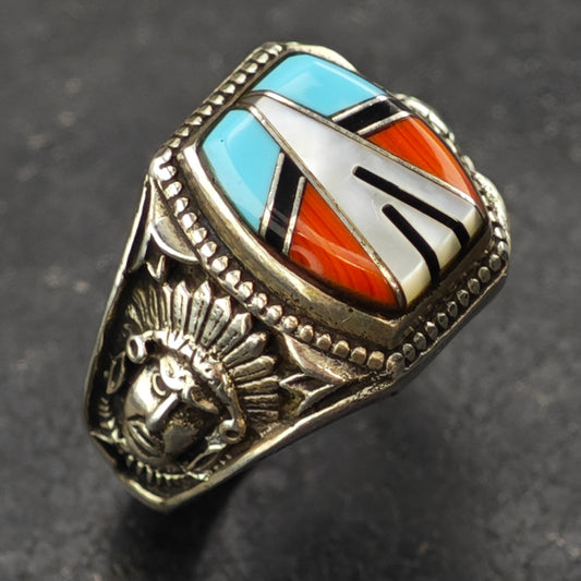 Sw Chief Inlay Ring Sterling Silver Sz 10 1/2 R6336