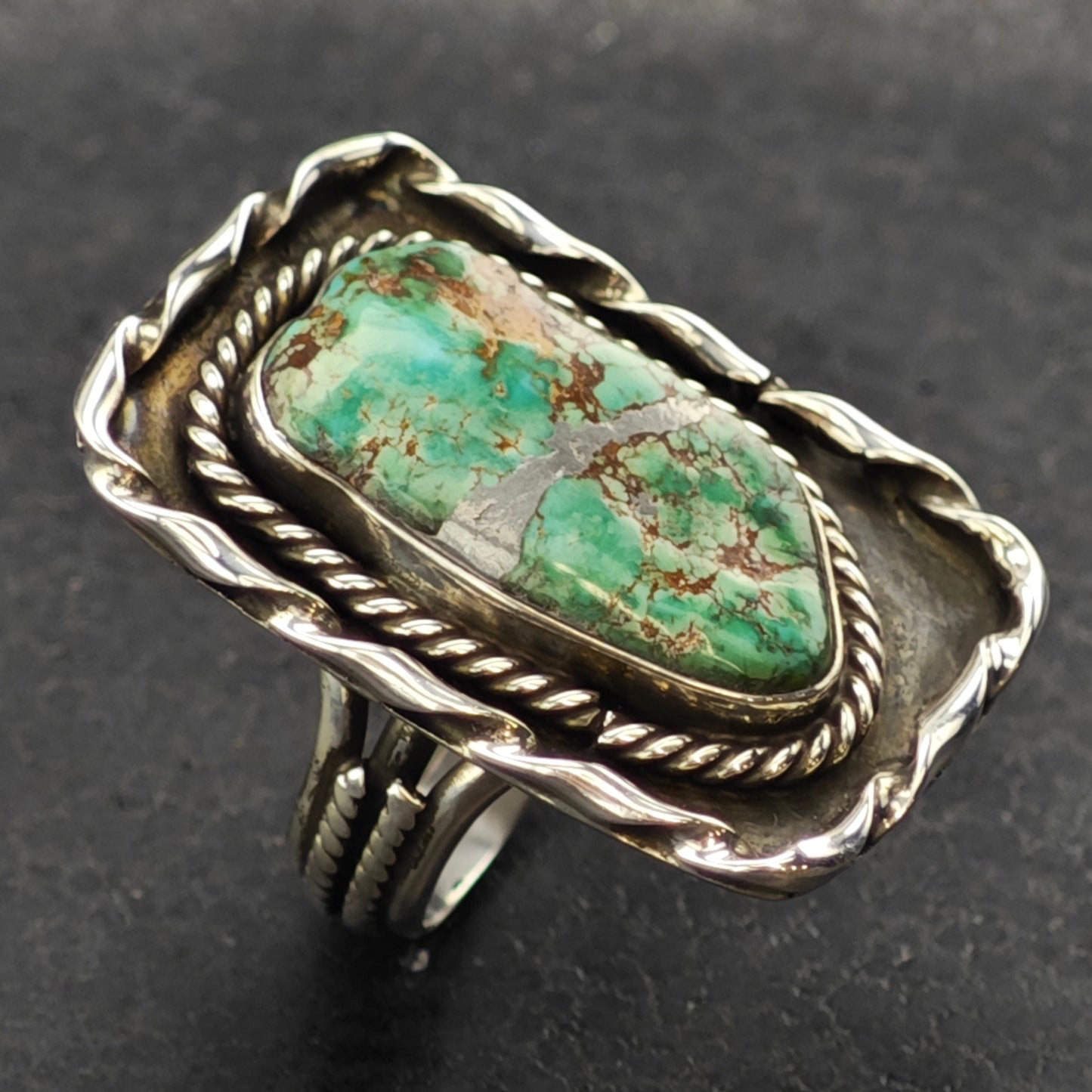 Sw Lg Green Spiderweb Turquoise Ring Sterling Silver Sz 9 R6344