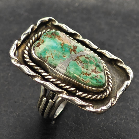 Sw Lg Green Spiderweb Turquoise Ring Sterling Silver Sz 9 R6344